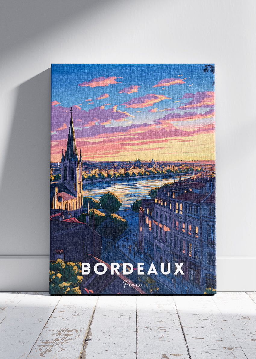 Bordeaux France Poster & Canvas Print – Vintage Sunset Cityscape Art