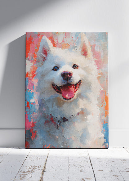 Happy Samoyed Dog Poster & Canvas Print – Colorful Brushstroke Pet Art