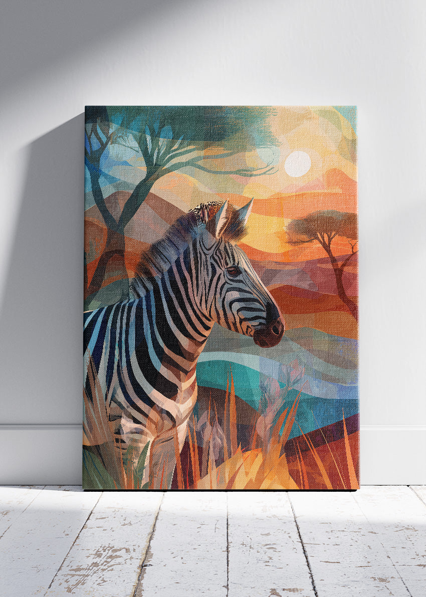 Zebra Sunset Landscape Poster & Canvas Print – Vibrant Safari Wildlife Art