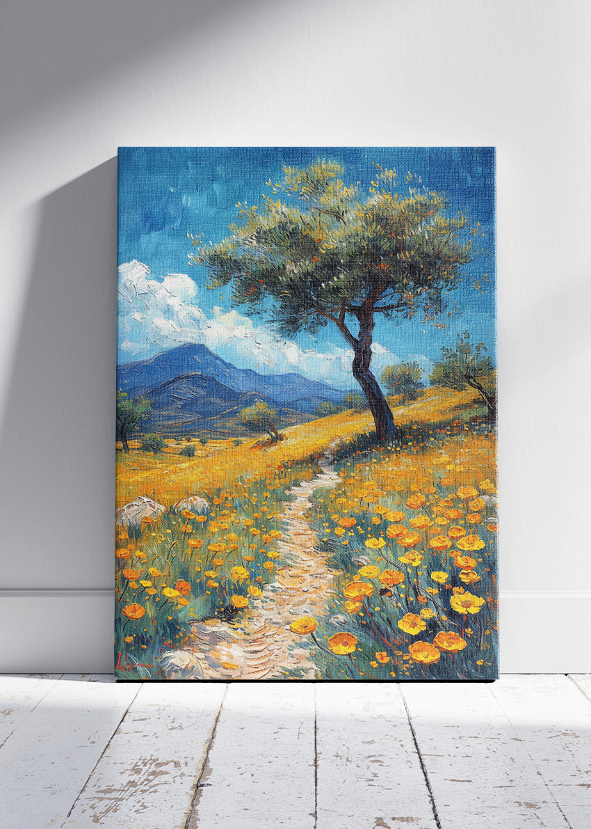 Golden Wildflower Path Landscape Canvas & Poster Print – AI PRINT LAB