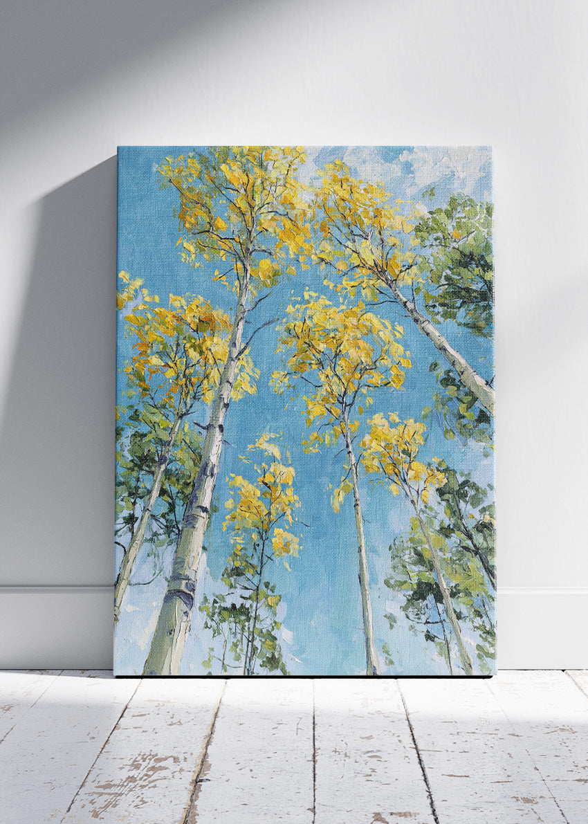 Golden Aspen Trees Sky View Canvas & Poster Print – AI PRINT LAB