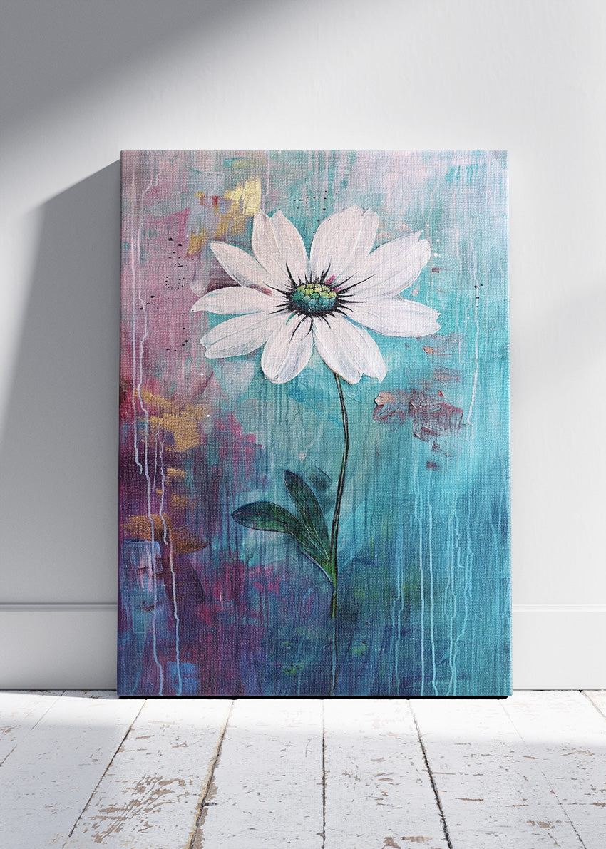 White Daisy Abstract Floral Canvas & Poster Print – AI PRINT LAB