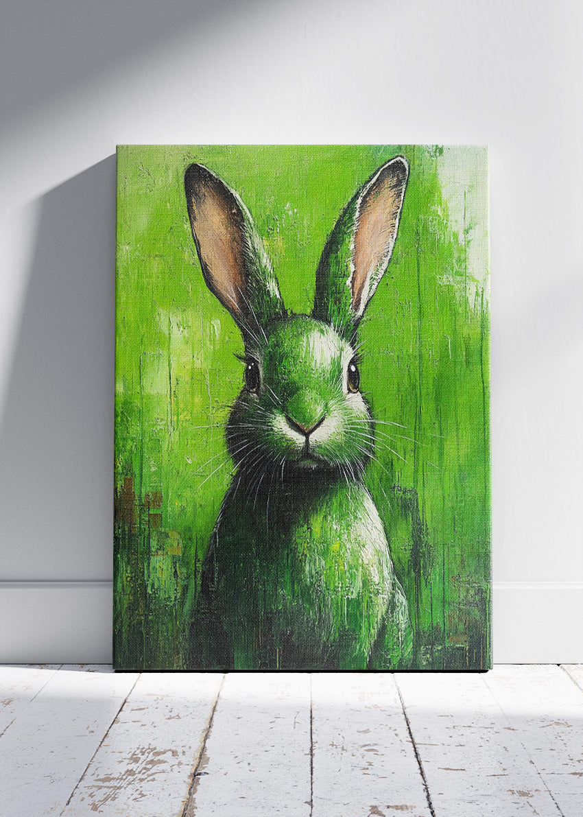 Green Rabbit Poster & Canvas Print – Expressive Modern Animal Wall Art