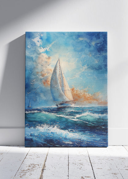 Ocean Breeze Sailboat – Serene Seascape Canvas & Poster Print – AI PRINT LAB