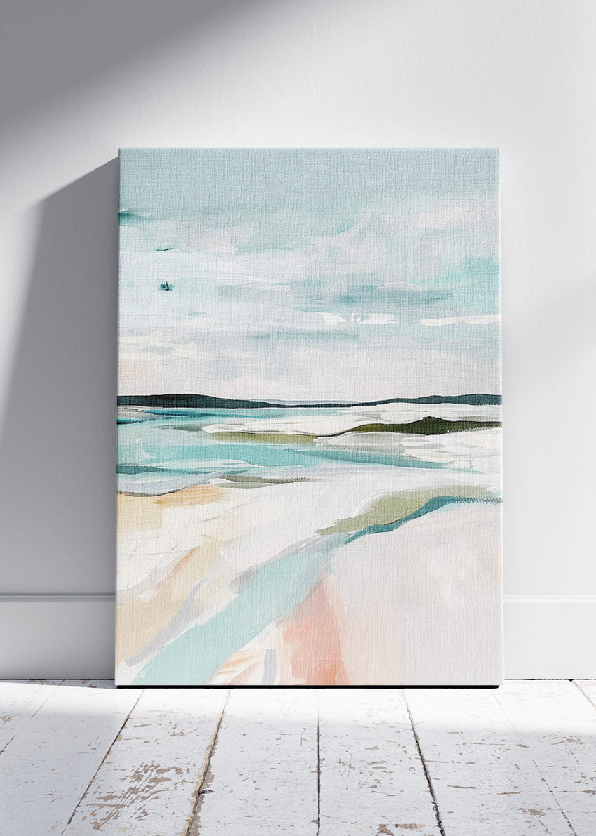 Soft Coastal Abstract Landscape – Minimalist Beach Wall Art Poster & Canvas – AI PRINT LAB
