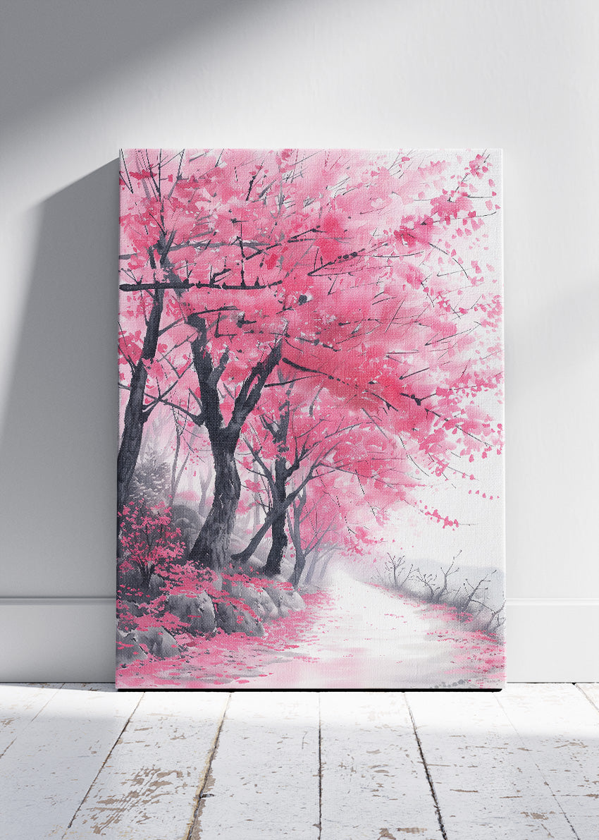 Pink Cherry Blossom Path Landscape Canvas & Poster Print – AI PRINT LAB