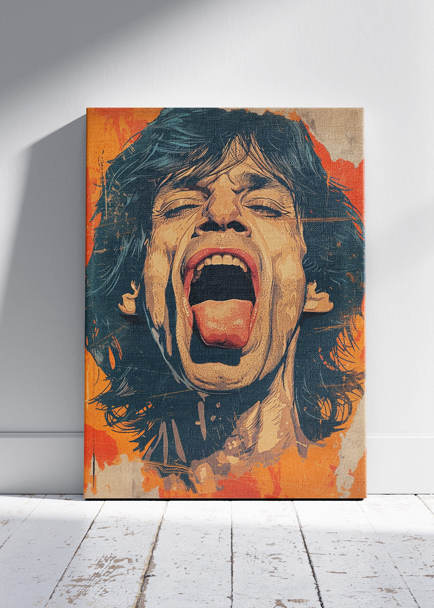 Mick Jagger Screaming Portrait Wall Art Poster & Canvas Print – Vintage Rock Icon Illustration