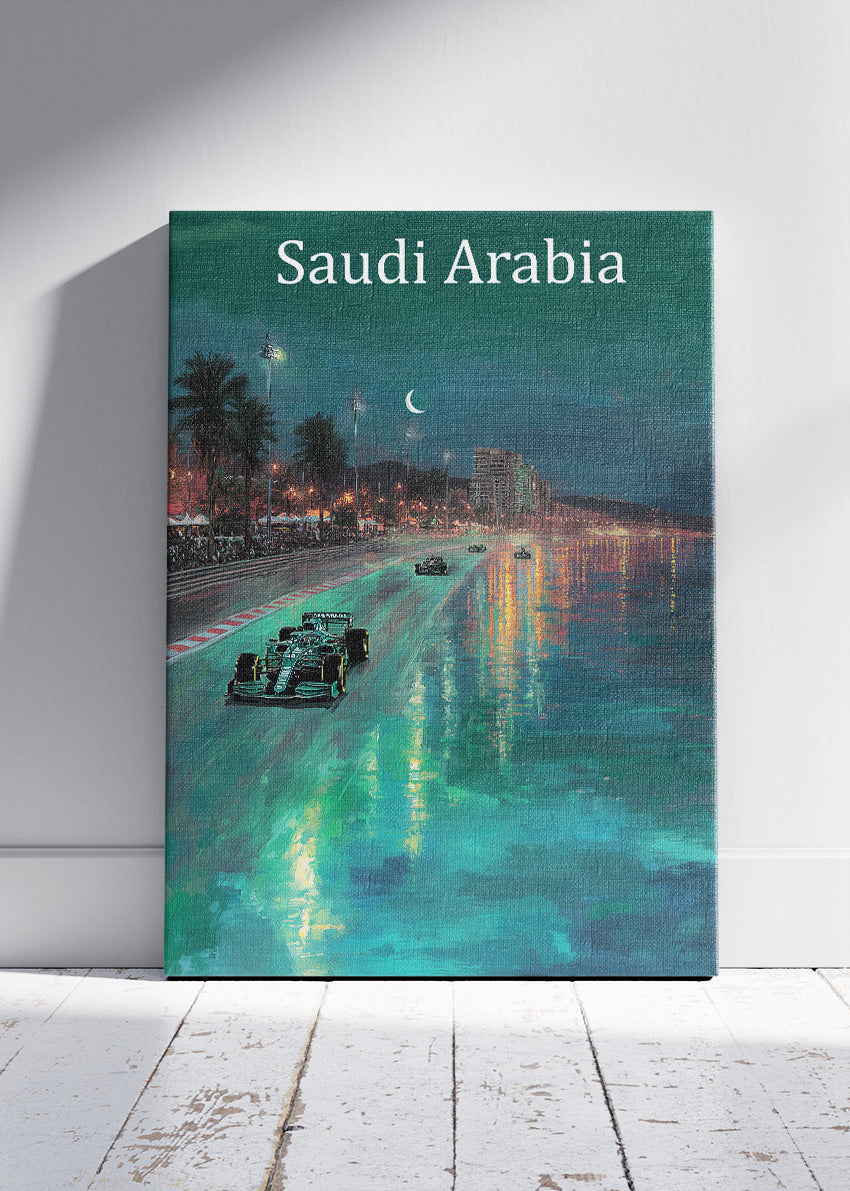Saudi Arabia Coastal Night Formula 1 Canvas Print & Poster – AI PRINT LAB