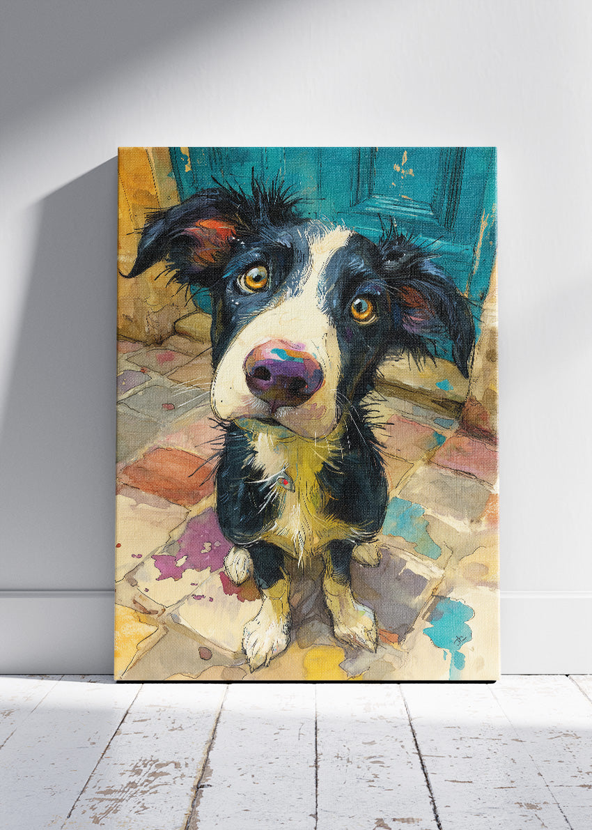 Playful Border Collie Puppy Poster & Canvas Print – Colorful Modern Dog Wall Art