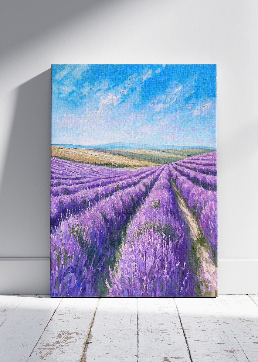 Lavender Fields Under Blue Sky – Provence Inspired Landscape Canvas & Poster Print – AI PRINT LAB