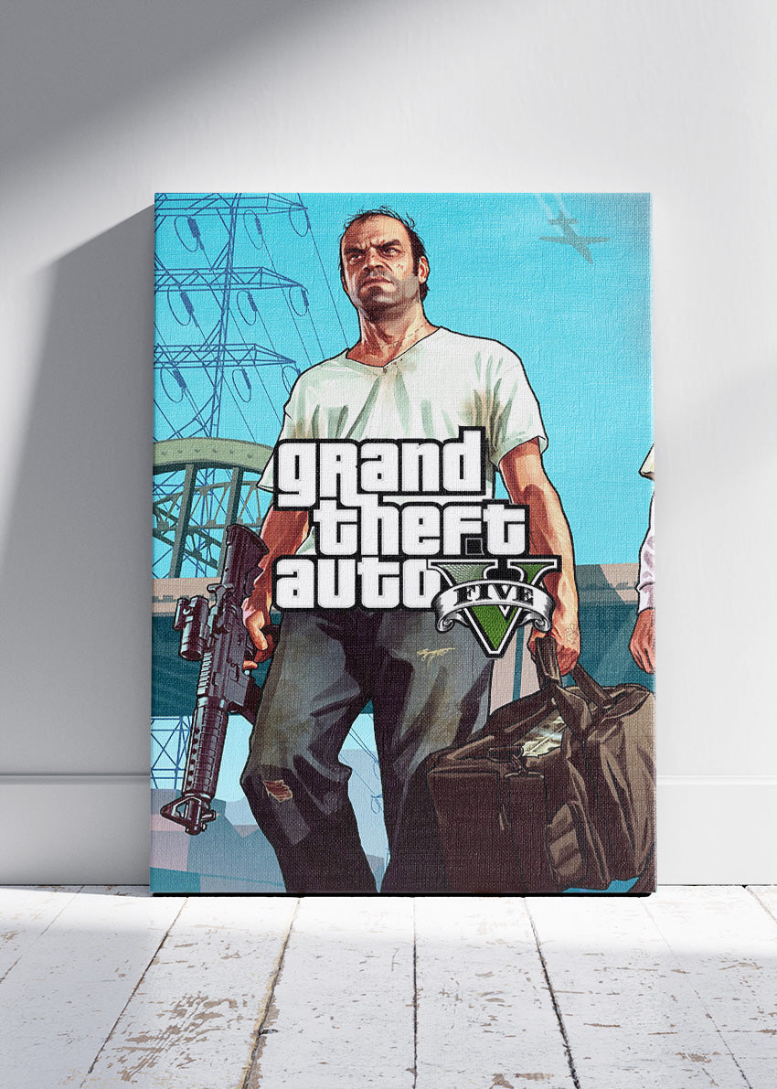 Grand Theft Auto V Wall Art Poster & Canvas – Iconic Heist Character Gaming Artwork