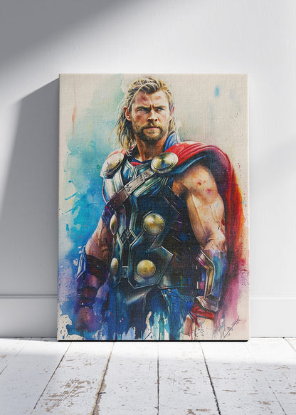 Thunder God Hero Watercolor Canvas & Poster Print – AI PRINT LAB