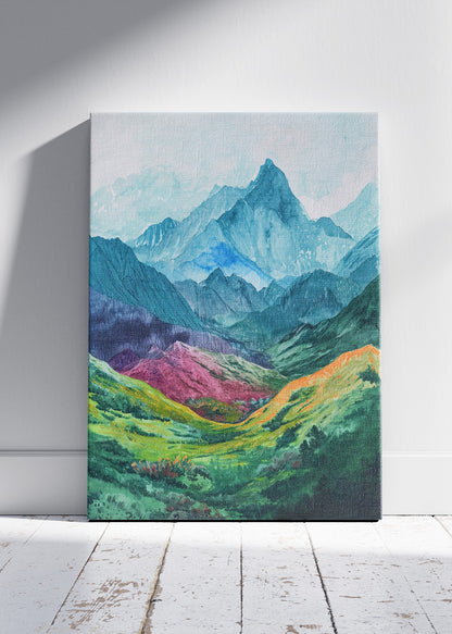 Colourful Mountain Valley Landscape – Vibrant Nature Wall Art Poster & Canvas – AI PRINT LAB