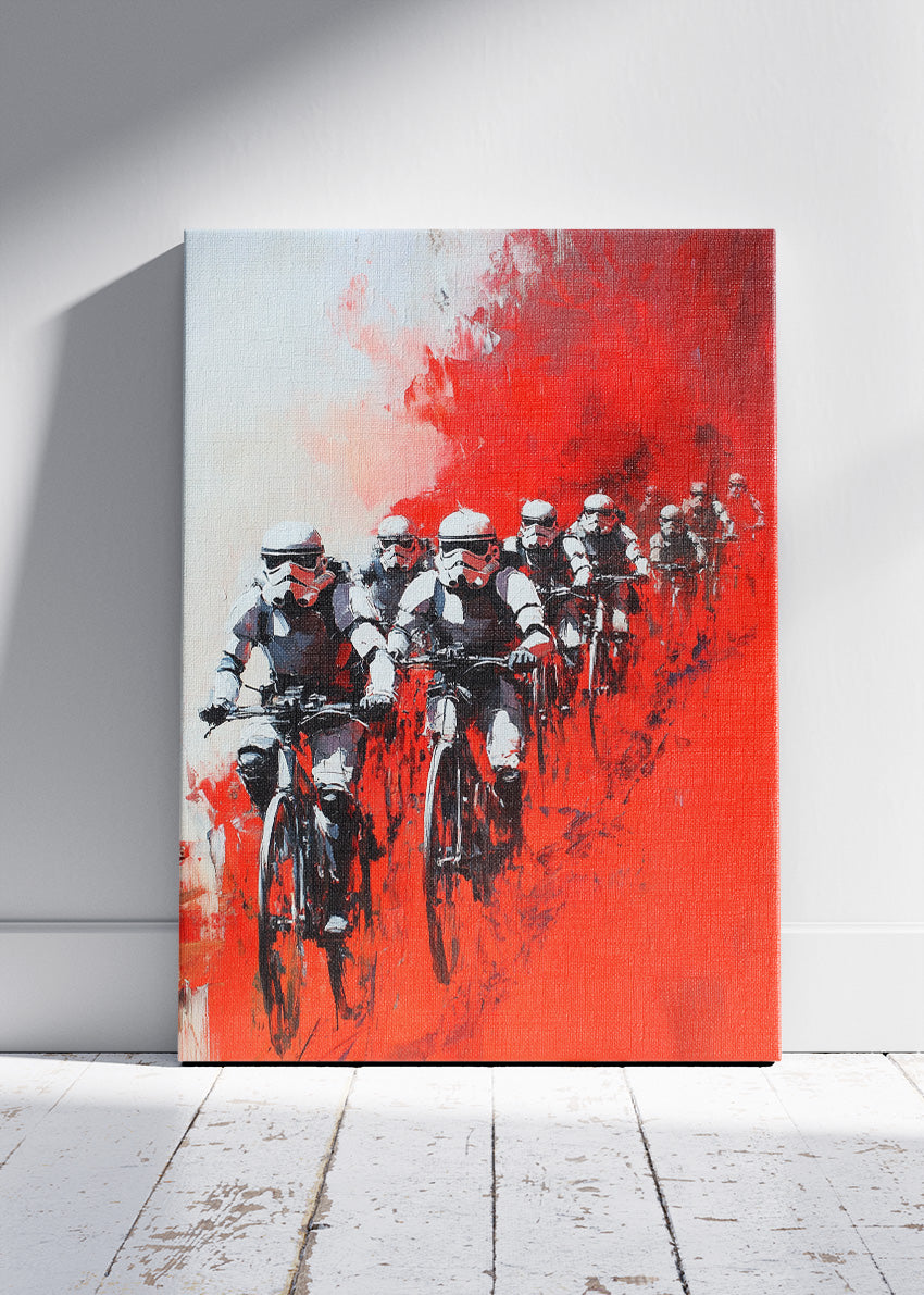 Stormtrooper Cycling Art Print & Canvas – Sci-Fi Bicycle Wall Art