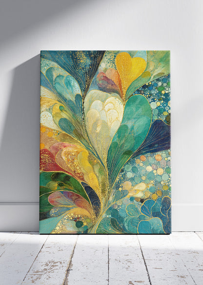 Teal and Gold Abstract Wall Art – Modern Heart Inspired Canvas Print & Luxury Green Statement Poster for Living Room Decor UK