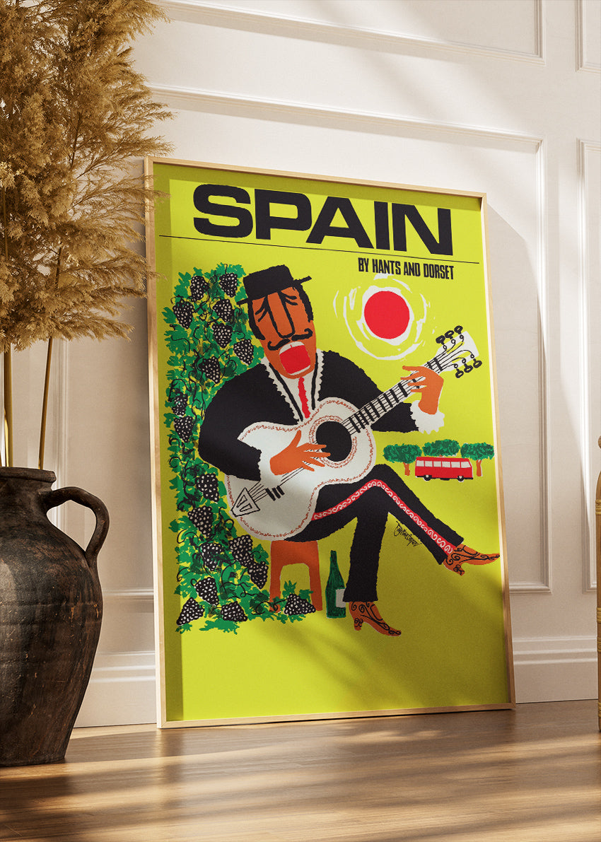 Spain Guitar Poster & Canvas Print – Vintage Flamenco Music Travel Art