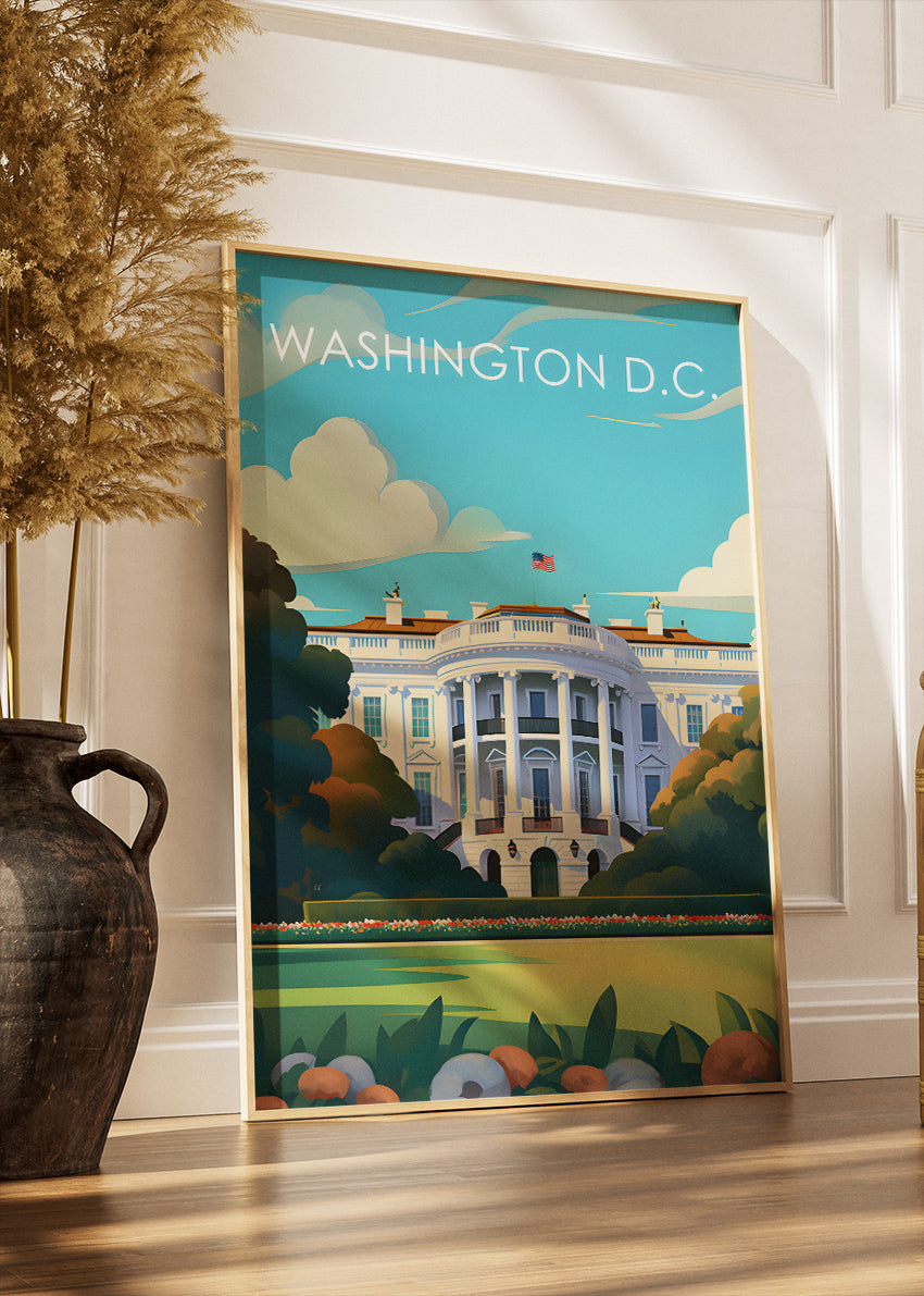 Washington D.C. White House Poster & Canvas Print – Modern Illustrated US Capitol Wall Art
