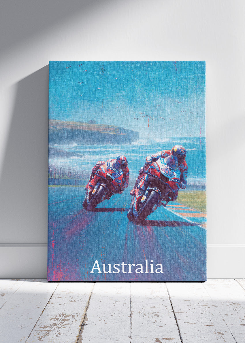 Australia MotoGP Coastal Speed Motorcycle Racing Wall Art Poster & Canvas