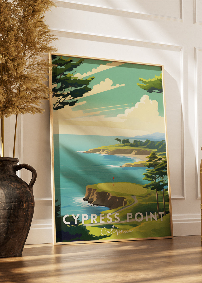 Cypress Point California Poster & Canvas Print – Illustrated Coastal Golf Course Wall Art
