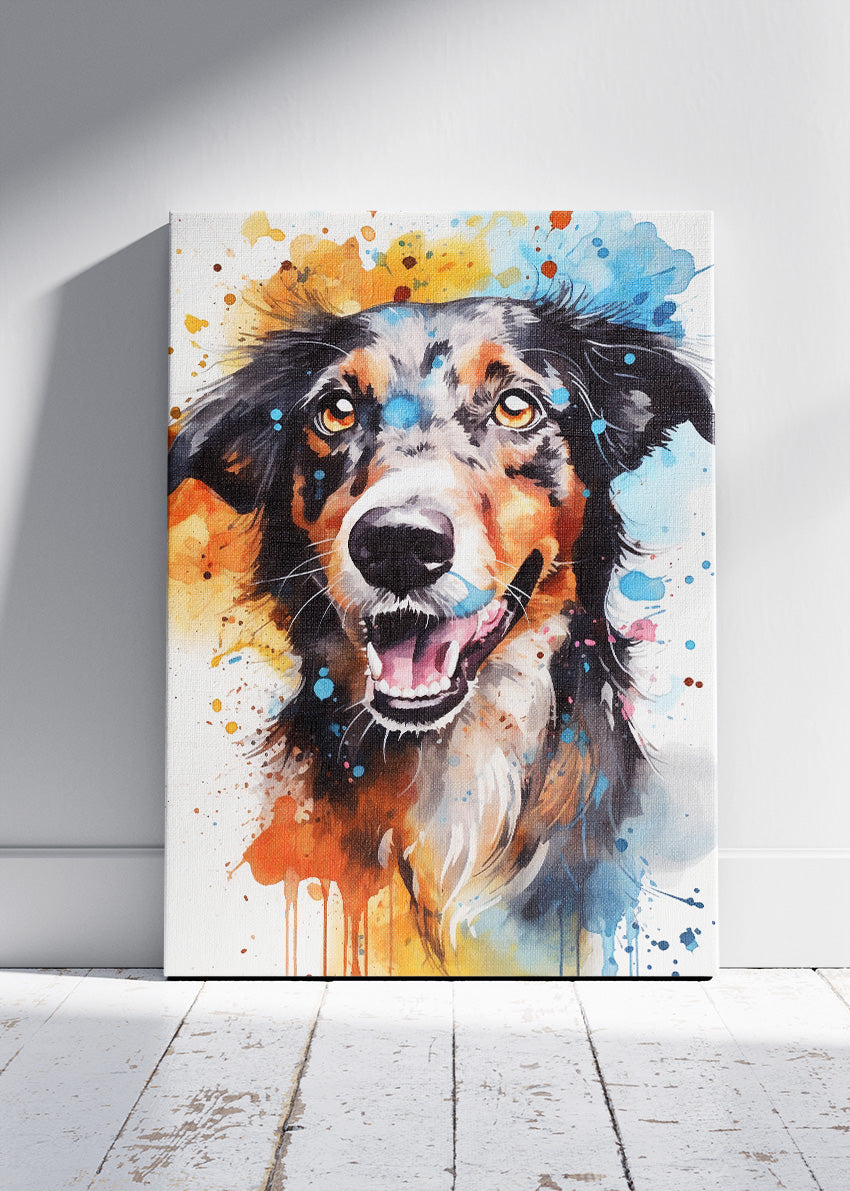 Colourful Dog Portrait Poster & Canvas Print – Watercolour Style Pet Art Wall Decor