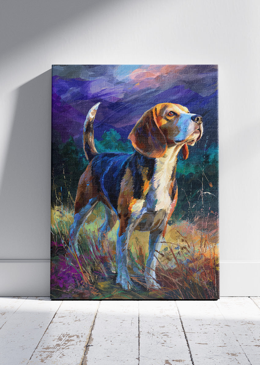 Beagle Dog Wall Art Poster & Canvas Print – Colourful Painterly Pet Animal Artwork