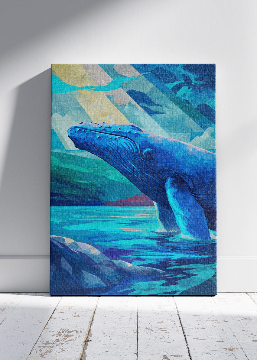 Blue Whale Ocean Wall Art Poster & Canvas Print – Modern Marine Wildlife Artwork