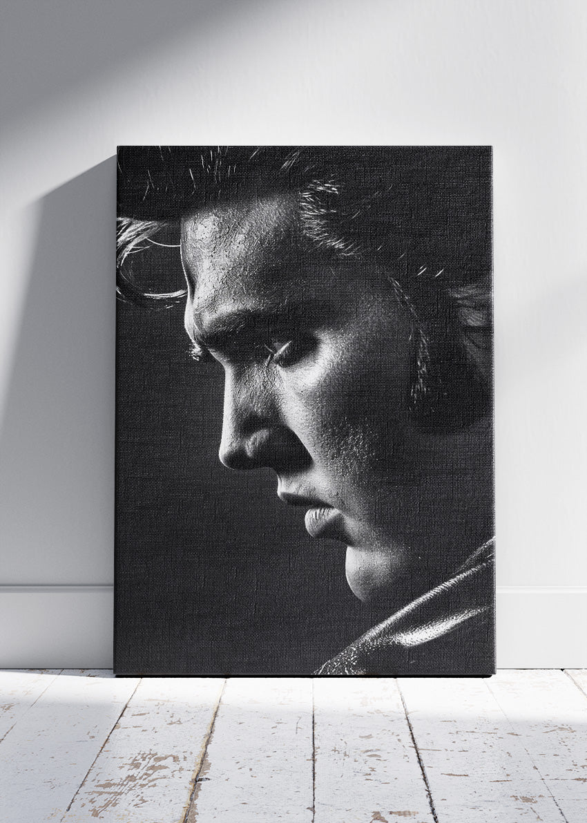 Elvis Presley Black & White Portrait – Iconic Rock ‘n’ Roll Wall Art Poster & Canvas
