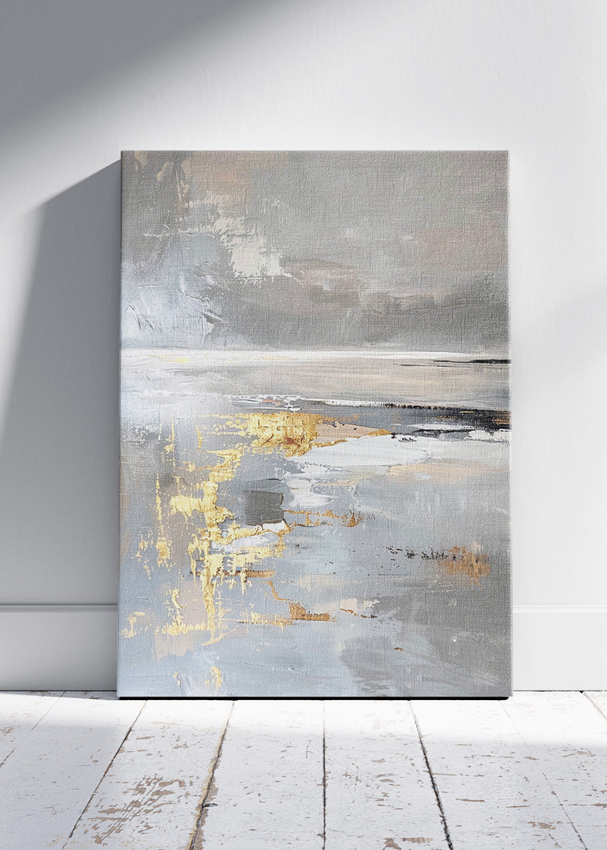 Abstract Grey & Gold Horizon – Modern Textured Canvas & Poster Print – AI PRINT LAB