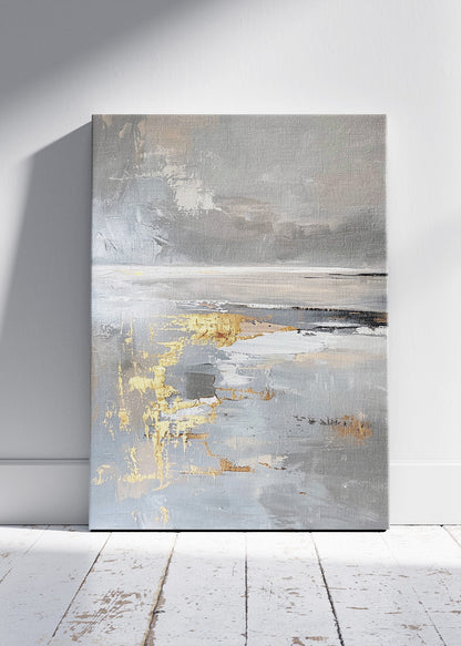 Abstract Grey & Gold Horizon – Modern Textured Canvas & Poster Print – AI PRINT LAB