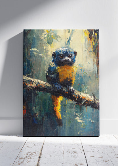 Cute Blue-and-Gold Forest Monkey Poster & Canvas Print – Colorful Wildlife Art