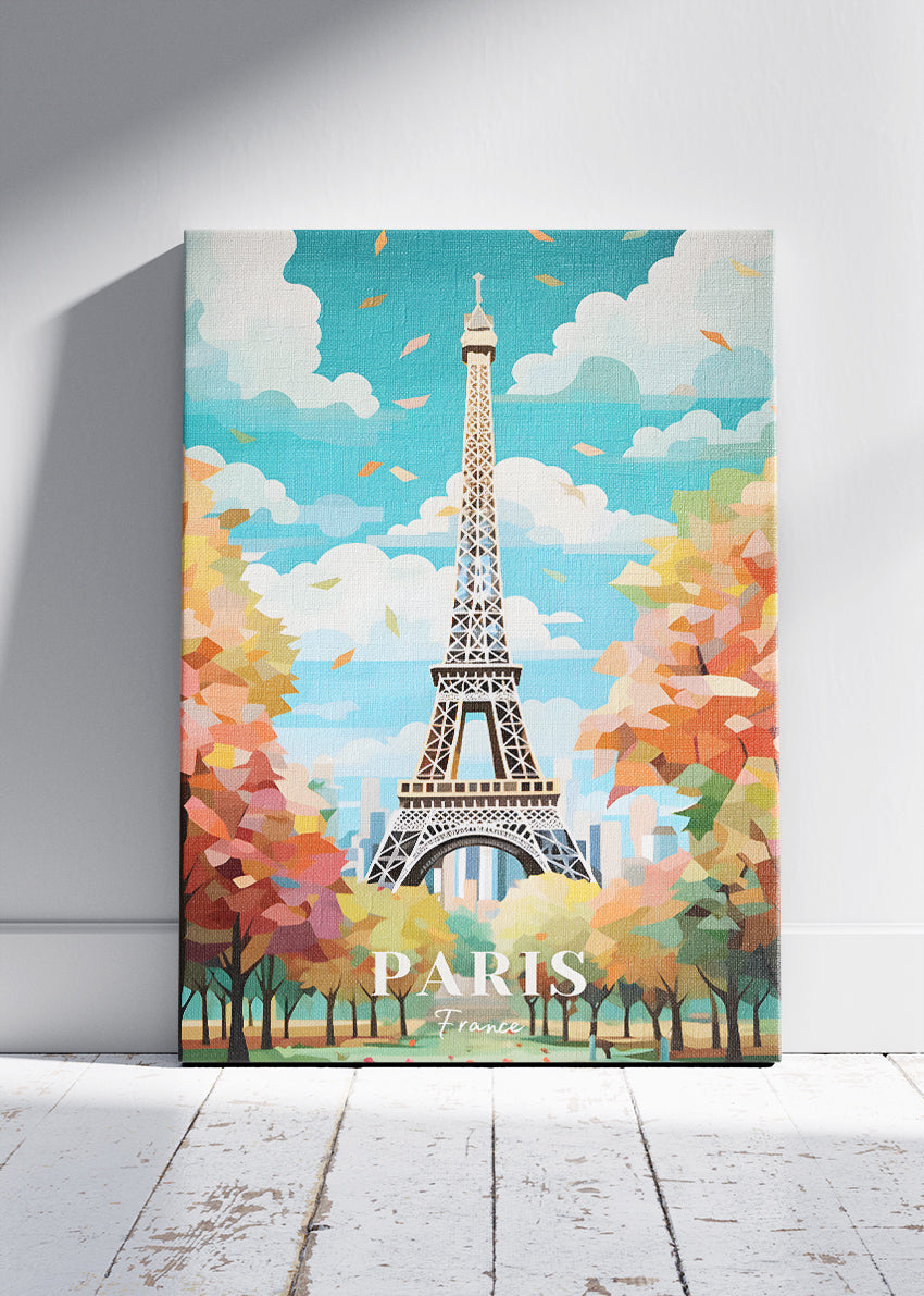 Paris France Poster & Canvas Print – Vintage Autumn Eiffel Tower Art