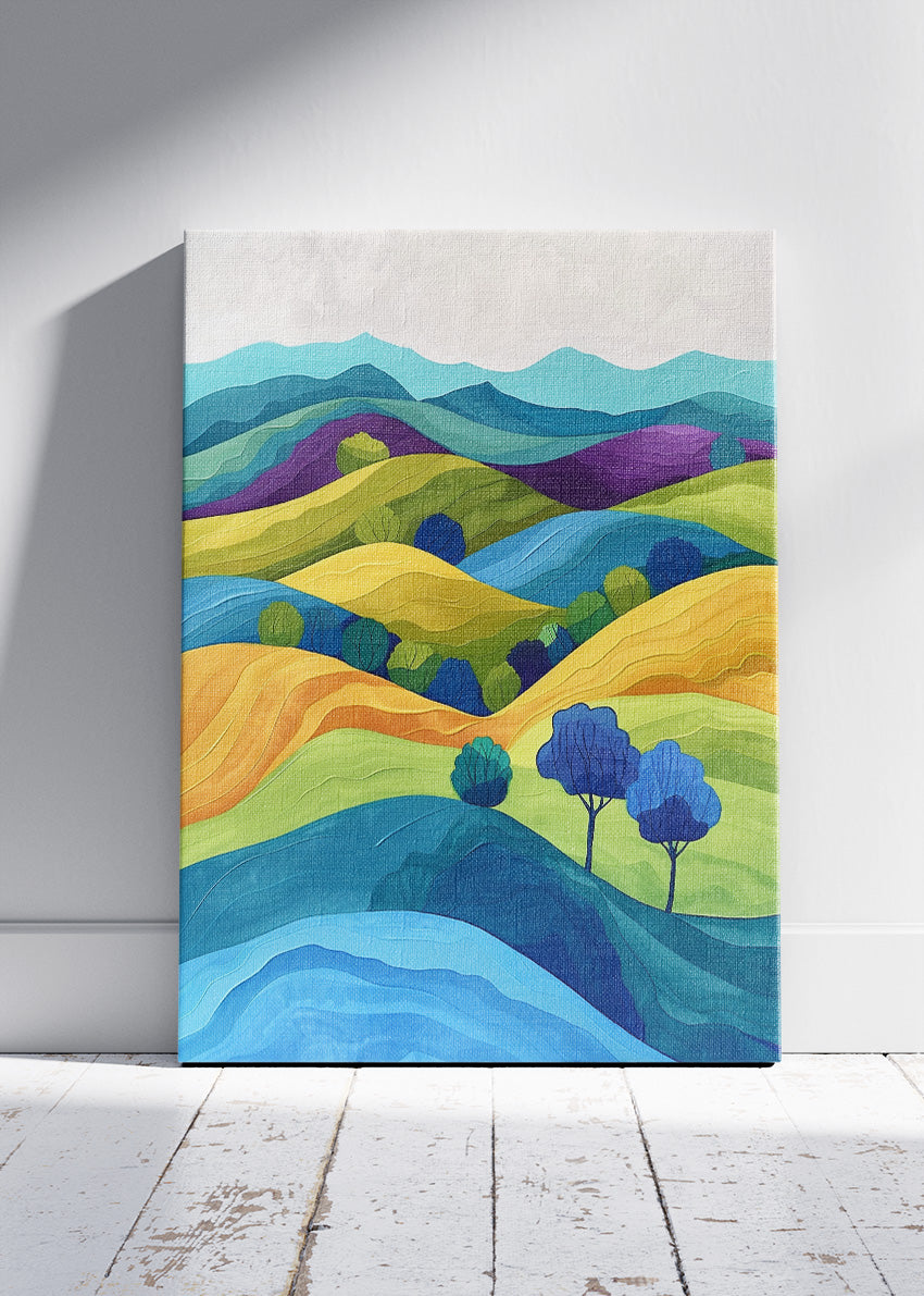 Colorful Layered Hills – Modern Abstract Landscape Canvas & Poster Print – AI PRINT LAB