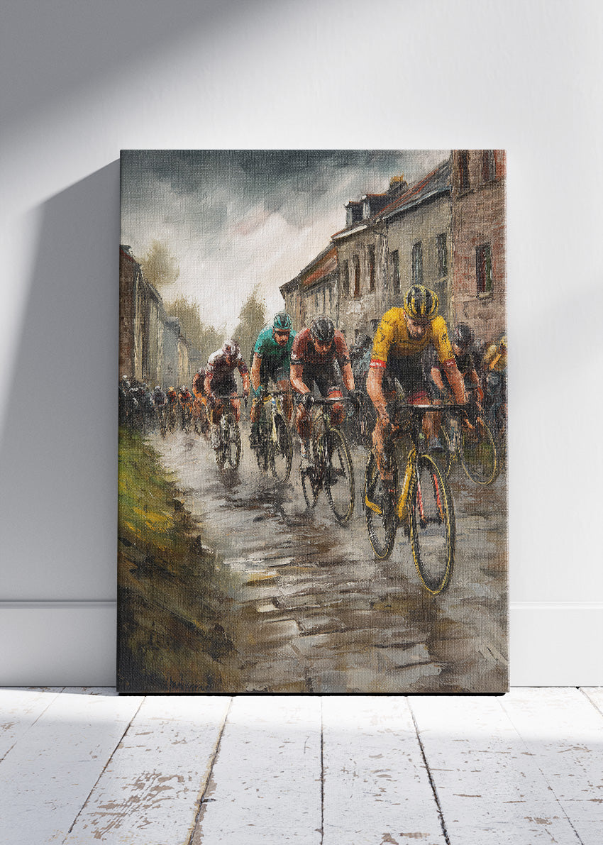Rainy Road Race Cycling Art Print & Canvas – Classic European Bicycle Wall Art