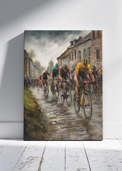 Rainy Road Race Cycling Art Print & Canvas – Classic European Bicycle Wall Art