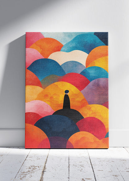 Colourful Abstract Hills Wall Art – Modern Geometric Landscape Canvas Print & Contemporary Statement Poster for Living Room Decor UK