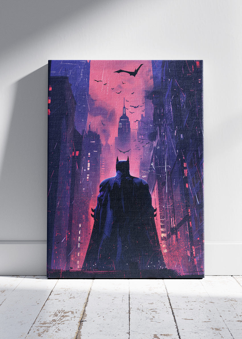 Batman – Neon Gotham City Silhouette Canvas & Poster Print – AI PRINT LAB