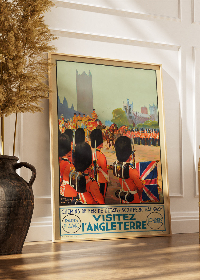 Vintage London Guards Parade Poster & Canvas Print – Classic British Travel Art