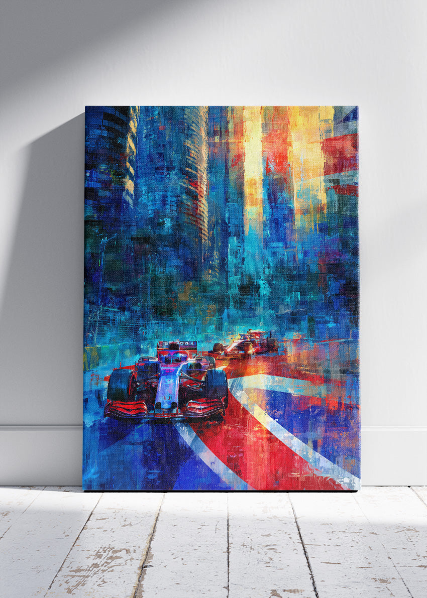 Formula 1 Urban Night City Poster Canvas Print – Abstract Racing Wall Art – AI PRINT LAB