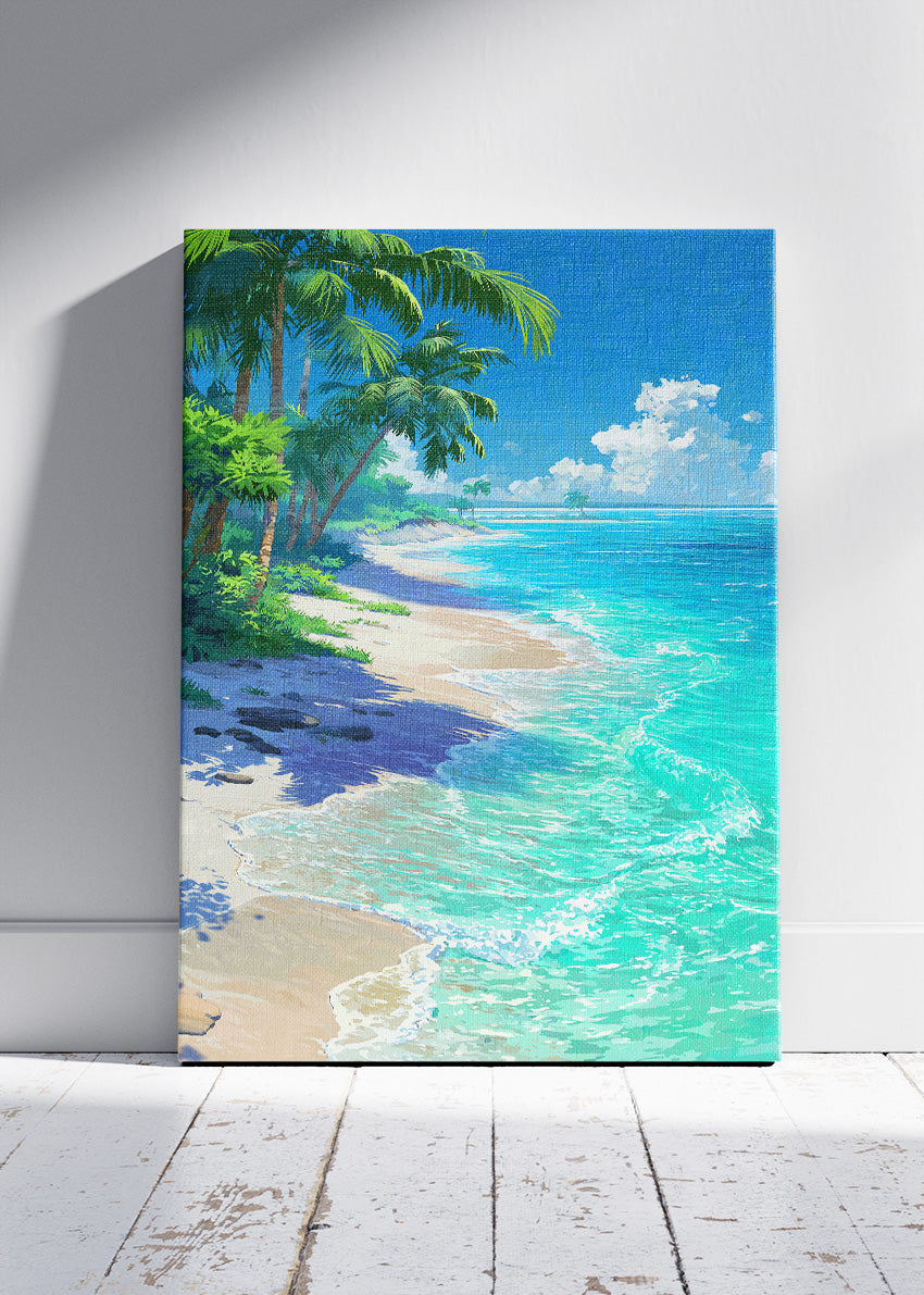 Turquoise Tropical Shore – Palm Beach Coastal Canvas & Poster Print – AI PRINT LAB