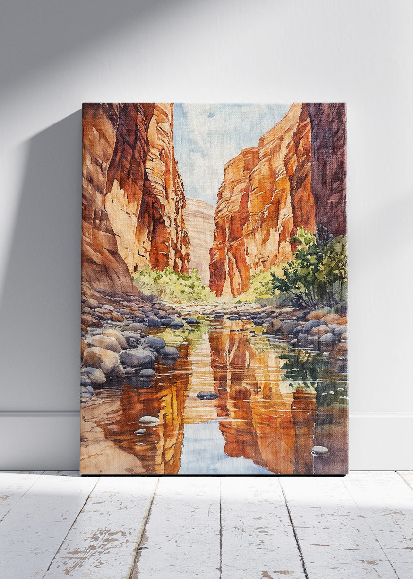 Desert Canyon Reflection – Red Rock Landscape Canvas & Poster Print – AI PRINT LAB