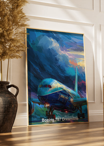 Boeing 787 Dreamliner Poster & Canvas Print – Colourful Aviation Art – Aiprintlab
