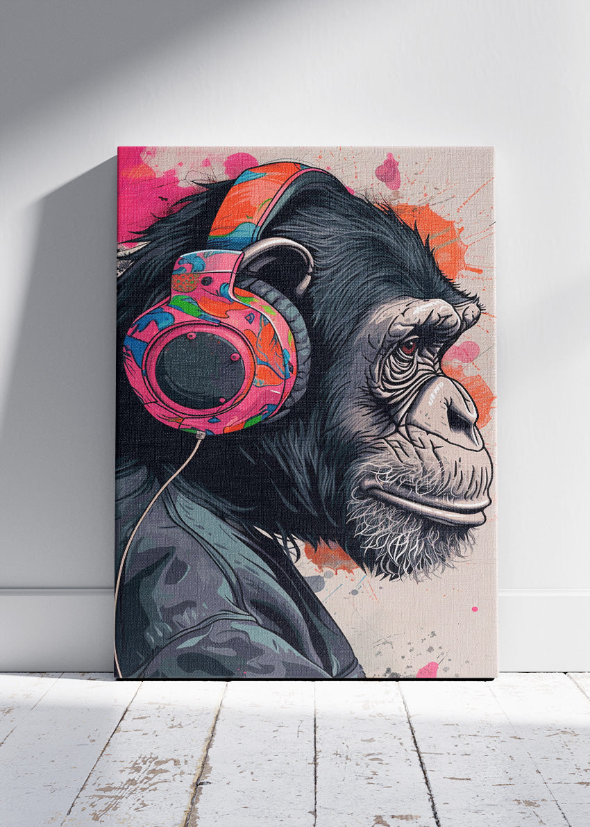 Urban DJ Chimpanzee Canvas Print & Poster – Colorful Street Art Animal Wall Decor