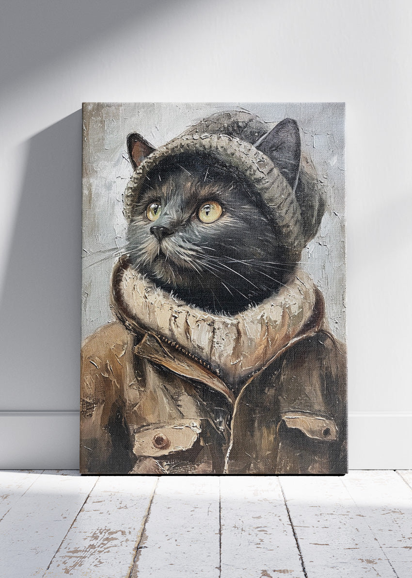 Stylish Black Cat Canvas Print & Poster – Cozy Fashion Cat Wall Art