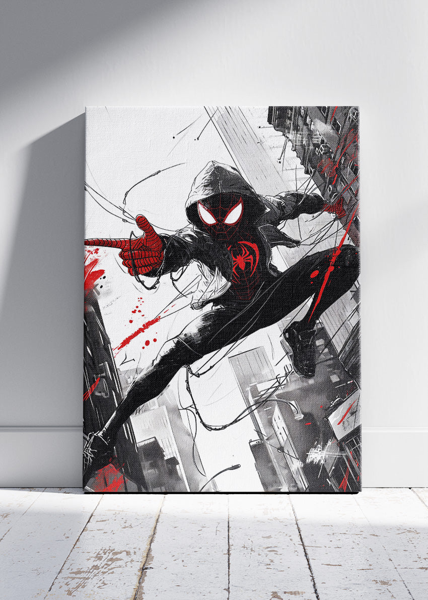 Spider-Man Miles Morales – Urban Red Street Art Canvas & Poster Print – AI PRINT LAB