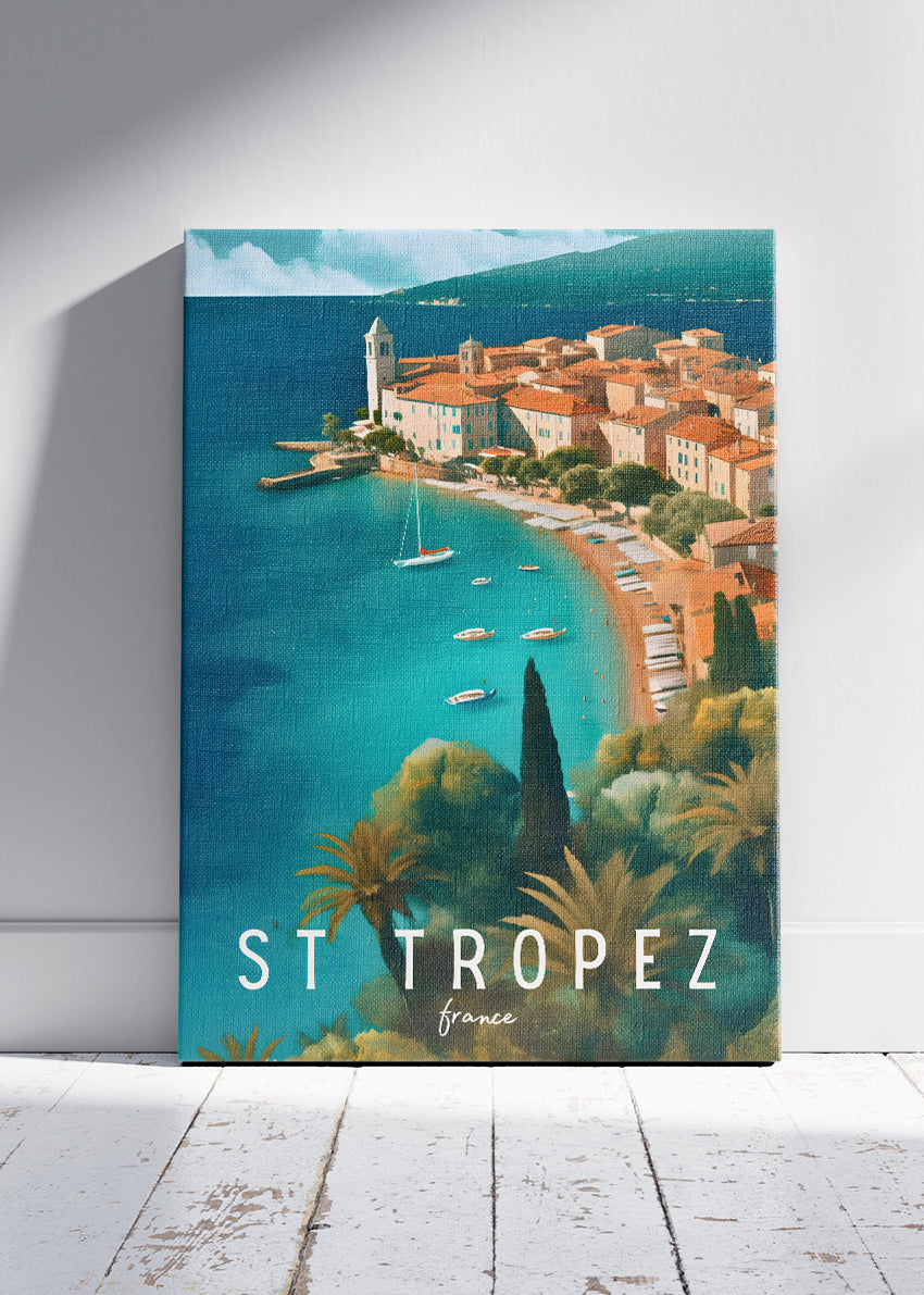 St Tropez France Poster & Canvas Print – Vintage Mediterranean Coastal Art