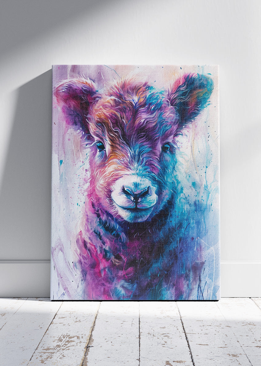 Colorful Baby Cow Poster & Canvas Print – Vibrant Highland Calf Art
