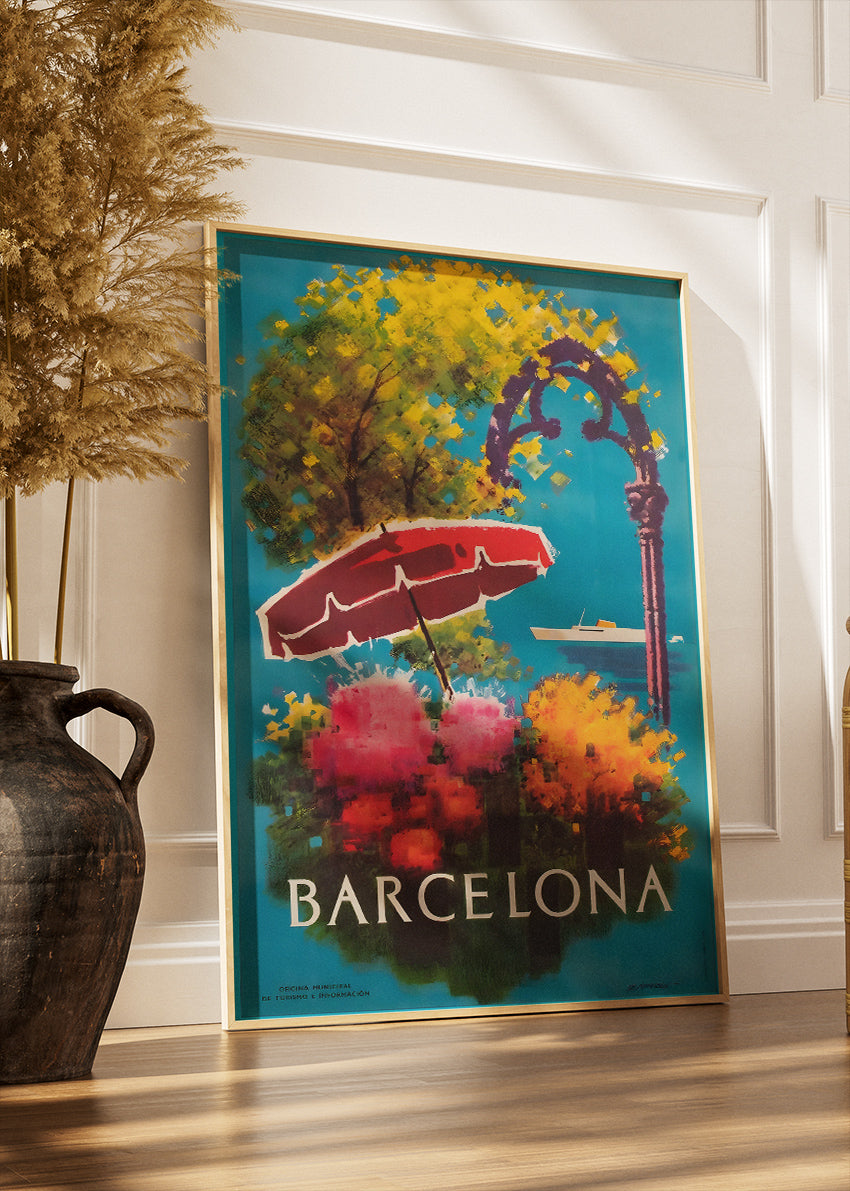 Barcelona Spain Poster & Canvas Print – Vintage Coastal Floral Travel Art