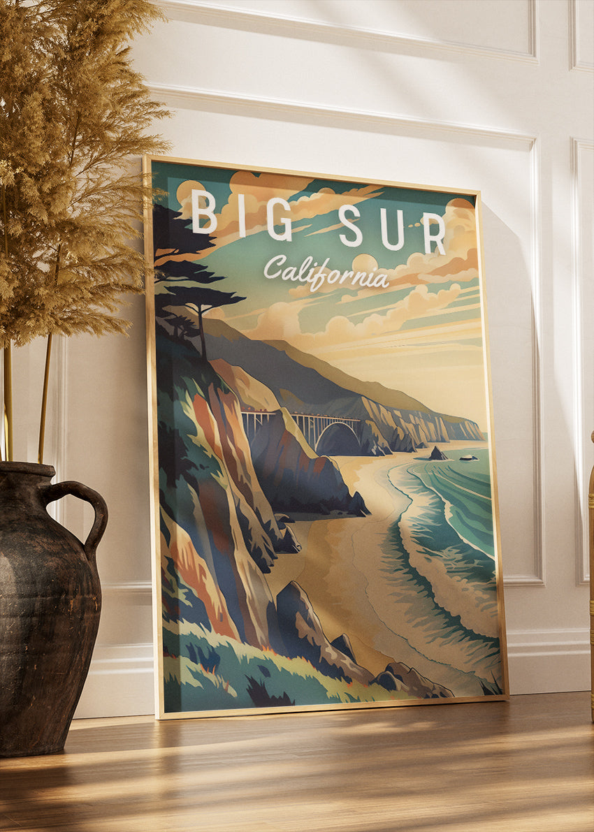 Big Sur California Poster & Canvas Print – Retro Coastal Cliffside Art