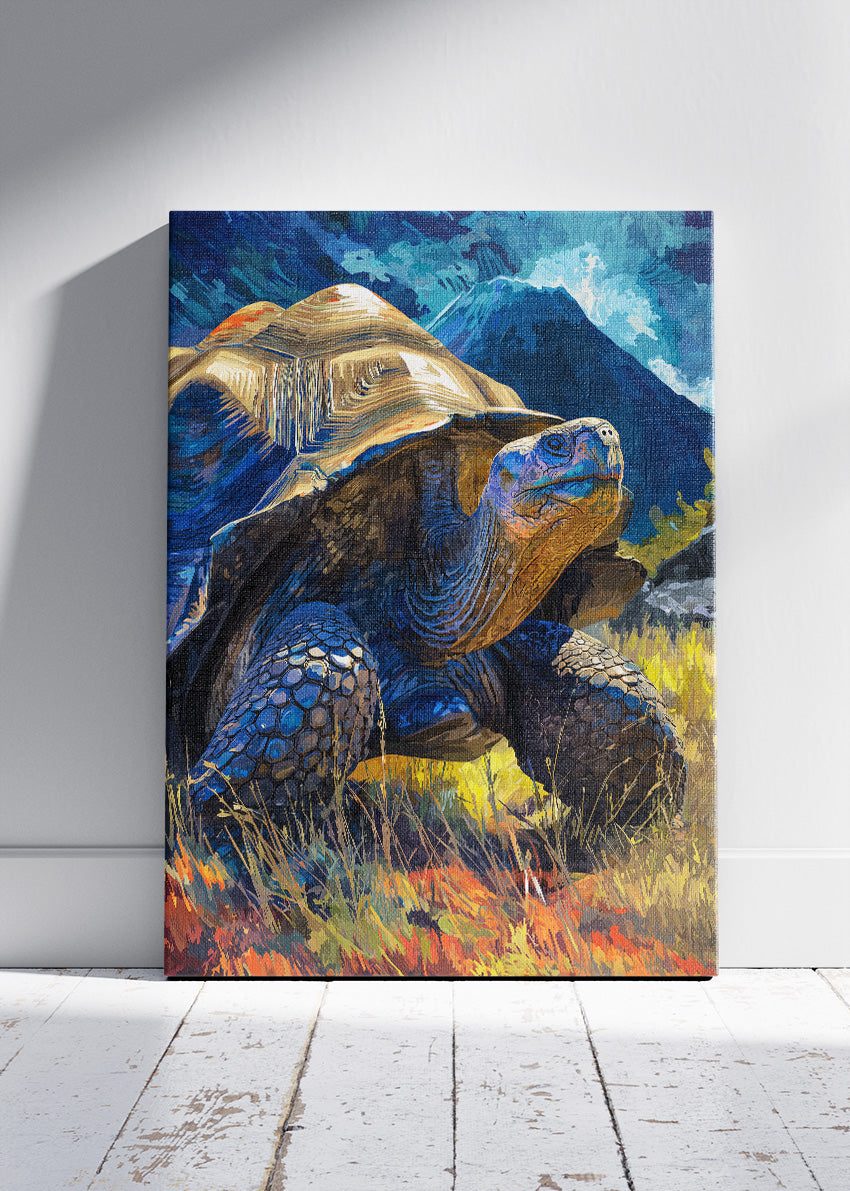 Giant Tortoise Canvas Print & Poster – Colorful Wildlife Landscape Wall Art