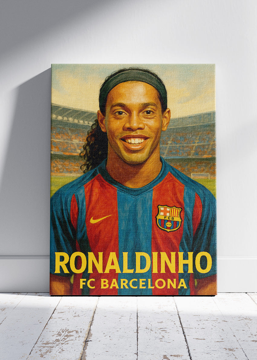 FC Barcelona Ronaldinho Wall Art | Iconic Football Legend Poster & Canvas